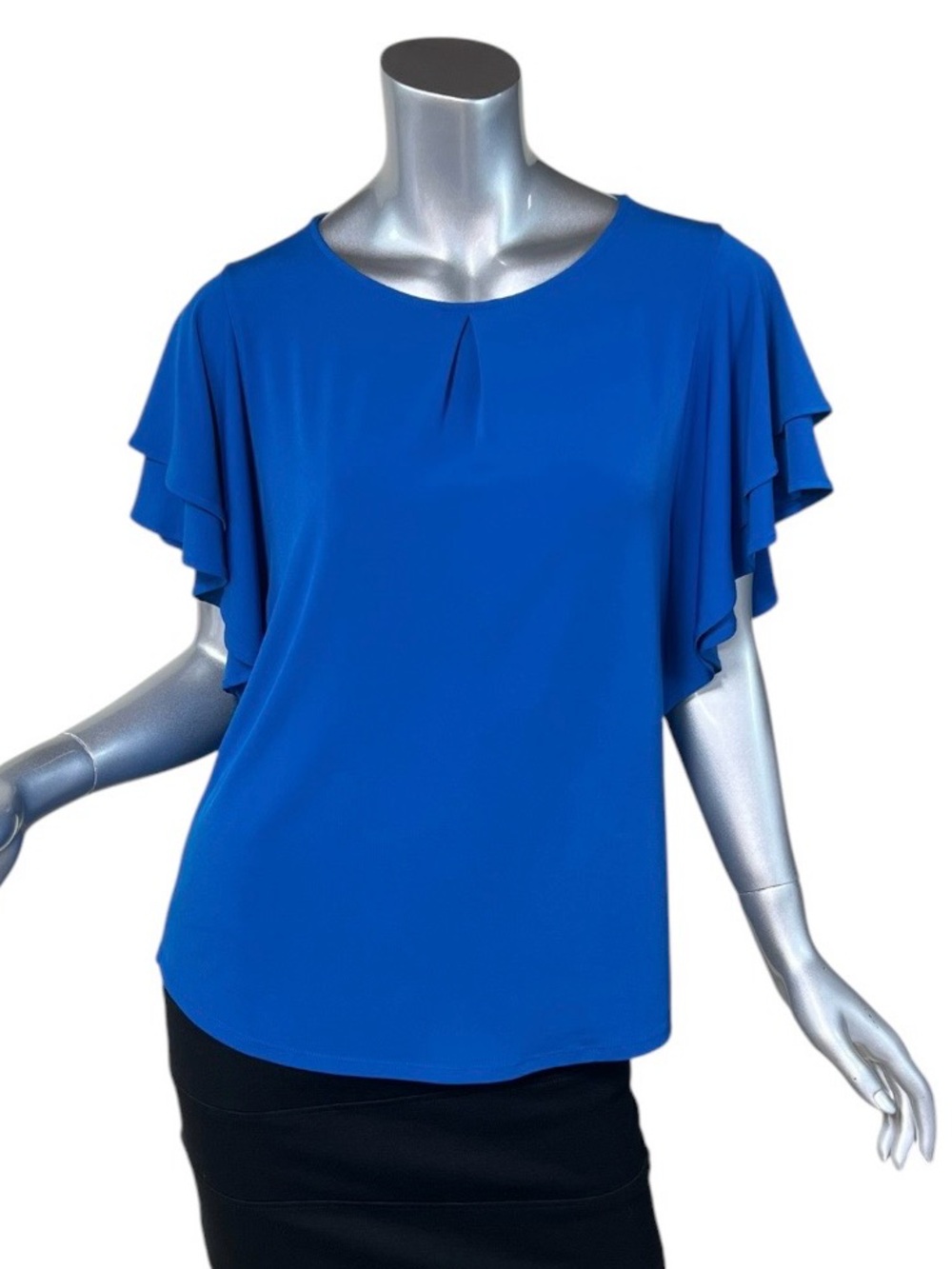 Liz Claiborne Career Cobal Blue Ruffle Sleeve Blouse Stretch Top MEDIUM